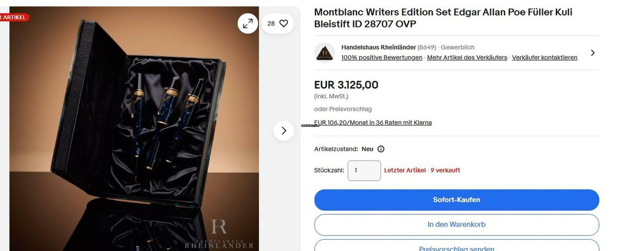 Thumbnail von Montblanc Writers Edition Triple Set 1998 Edgar Allan Poe - Füllfederhalter - Füllfeder - Kugelschreiber Limited ID 28707 </h1>