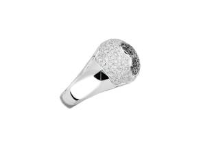 Thumbnail von Anello in oro bianco con diamanti neri e bianchi, fiore, 1,80 ct, taglia 55, 10 g