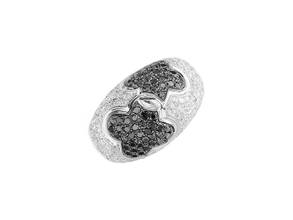 Thumbnail von Anello in oro bianco con diamanti neri e bianchi, fiore, 1,80 ct, taglia 55, 10 g