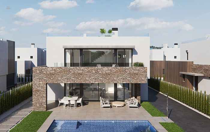 ***Luxus-Villen mit 3 Schlafzimmern, Garage, Dachterrasse und Privatpool nur 500 m vom Strand***