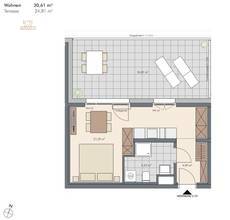 Thumbnail von Stilvolle 1-Zimmer Wohnung mit großzügiger Terrasse