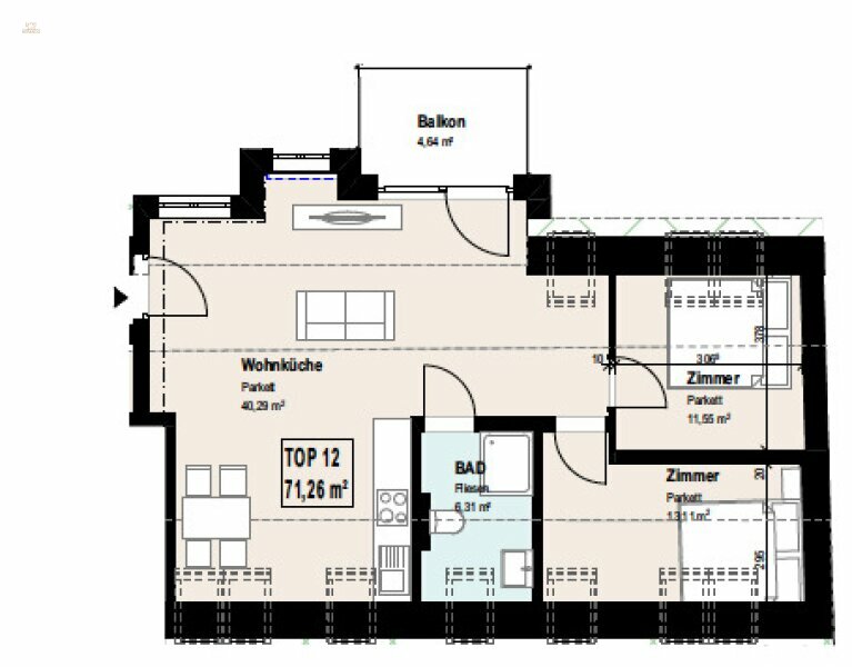 Thumbnail von Traumhafte 3-Zimmerwohnung mit Balkon, Nähe Schloss Hetzendorf