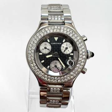  Cartier 21 Chronoscaph Quartz Steel 38mm 3.10TCW Diamond Watch </h1> 