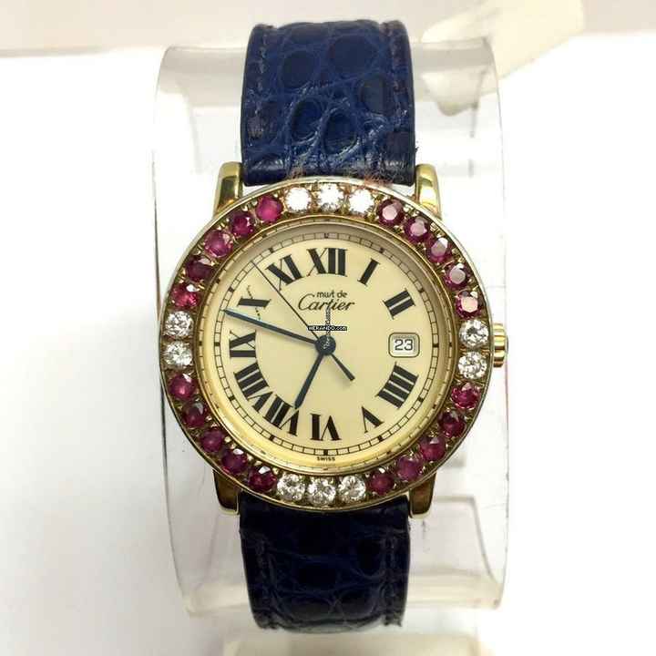  Cartier Quartz Gold-Plated Ladies Watch Large DIAMONDS RED RUBIES Ne </h1> 