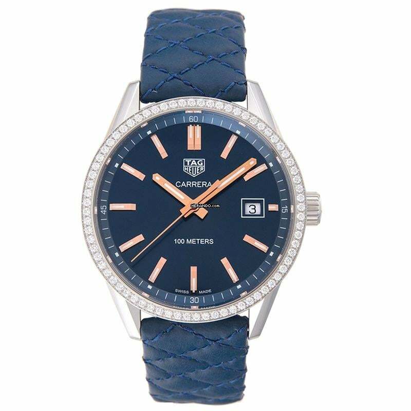  TAG Heuer Carrera Lady WAR1114.FC6391 - Carrera Quartz Blue Dial with Diamonds Bezel Ladies Watch </h1> 