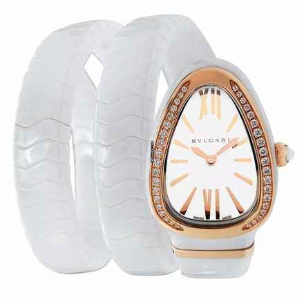  Bulgari Serpenti 102886 - Serpenti Spiga Quartz White Lacquered Dial Diamond Bezel Ladies Watch </h1> 