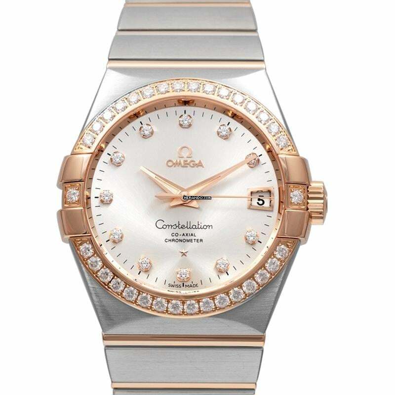 Omega Constellation Men 123.25.38.21.52.001 - Constellation Co-Axial 38 mm Automatic Silver Dial Diamonds Red Gold </h1>