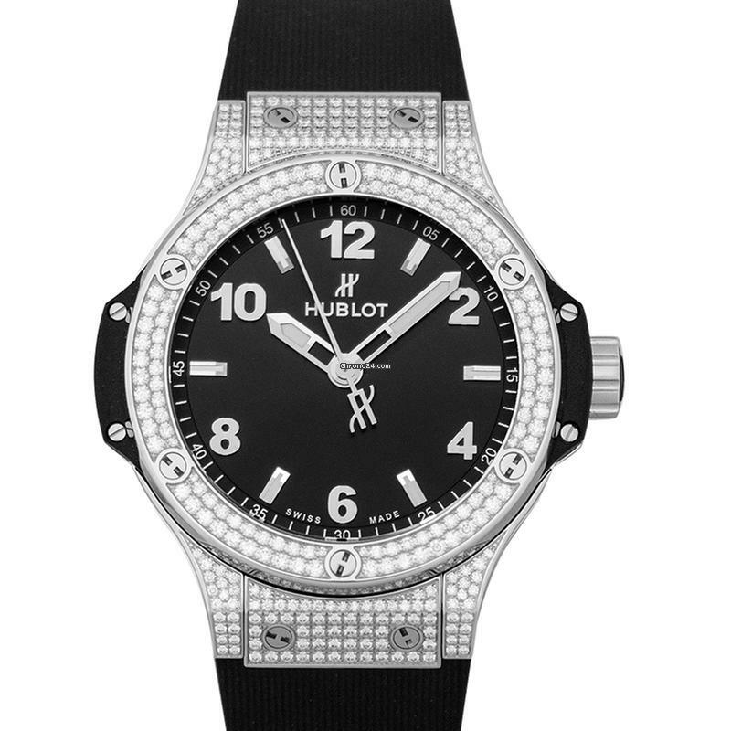 Hublot Big Bang 38 mm 361.SX.1270.RX.1704 - Big Bang Steel Pavé Quartz Black Dial Diamonds Ladies Watch </h1> 