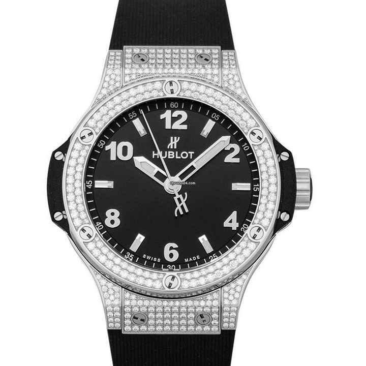  Hublot Big Bang 38 mm 361.SX.1270.RX.1704 - Big Bang Steel Pavé Quartz Black Dial Diamonds Ladies Watch </h1> 