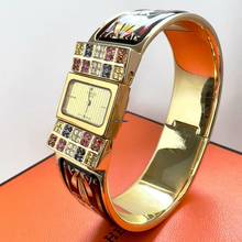 Thumbnail von Hermès LOQUET 18k Goldplated Watch Multi-Color Sapphires & Diamonds </h1>
