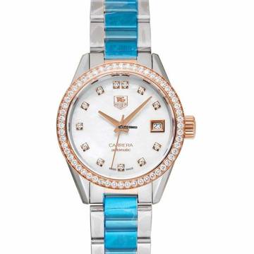  TAG Heuer Carrera Lady WAR2453.BD0777 - Carrera Calibre 9 Automatic White Mother of Pearl Diamond Bezel Ladies Wa </h1> 