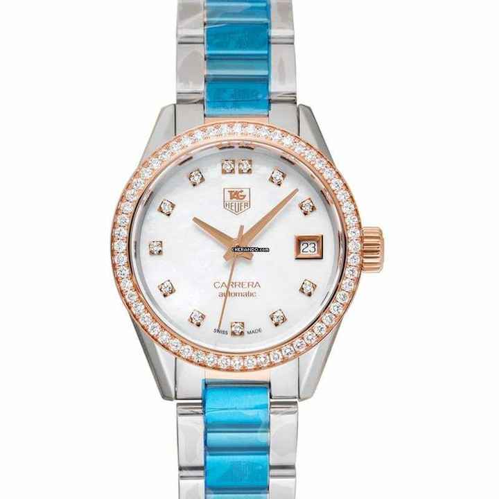  TAG Heuer Carrera Lady WAR2453.BD0777 - Carrera Calibre 9 Automatic White Mother of Pearl Diamond Bezel Ladies Wa </h1> 