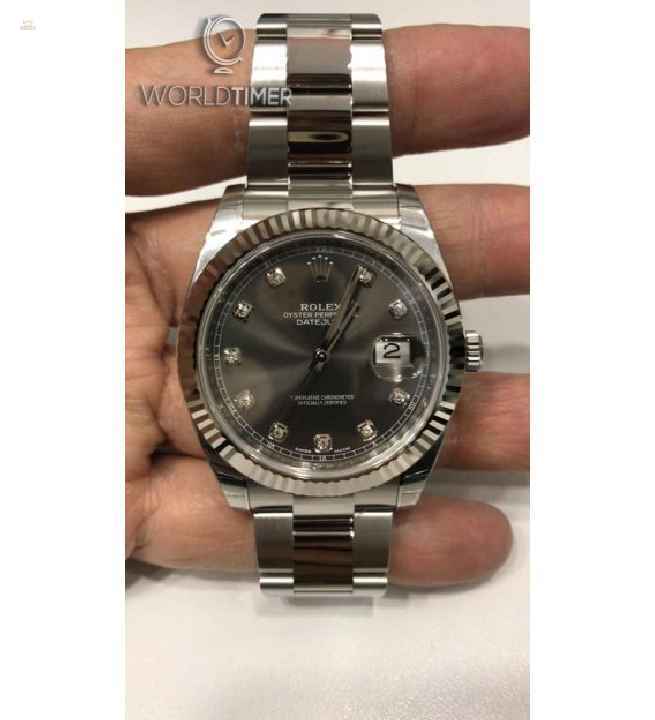 Rolex [NEW] Datejust 41mm 126334G Dark Rhodium Diamond Dial Fluted Bezel Oyster 
