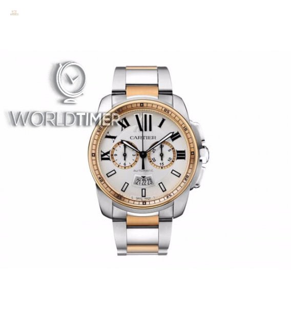 Cartier [NEW] Calibre De Cartier 18k Rose Gold And Steel White Automatic W7100042
