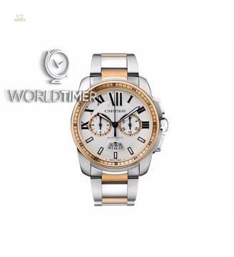 Cartier [NEW] Calibre De Cartier 18k Rose Gold And Steel White Automatic W7100042