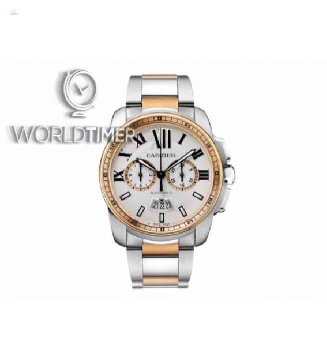 Cartier [NEW] Calibre De Cartier 18k Rose Gold And Steel White Automatic W7100042