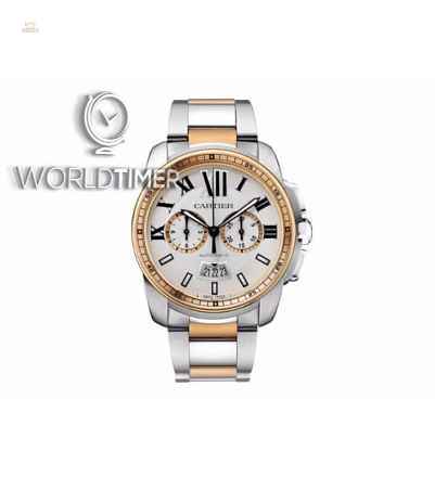 Cartier [NEW] Calibre De Cartier 18k Rose Gold And Steel White Automatic W7100042
