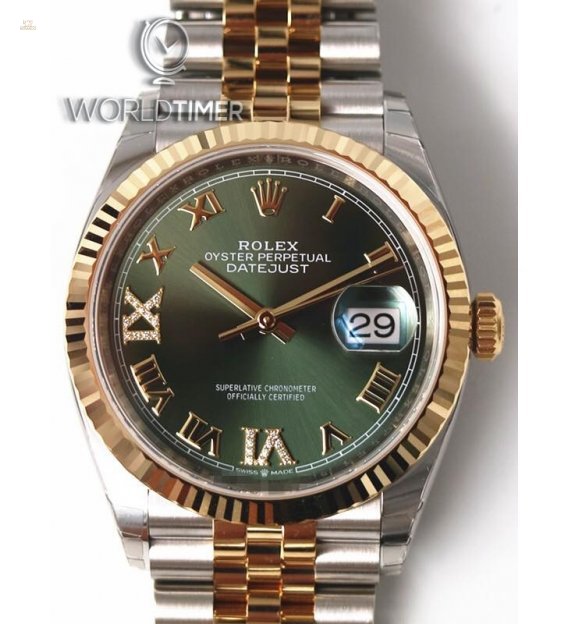 Rolex [NEW] Datejust 36mm Steel & Yellow Gold 126233VI IX Olive Green Roman Jubilee