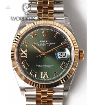 Rolex [NEW] Datejust 36mm Steel & Yellow Gold 126233VI IX Olive Green Roman Jubilee