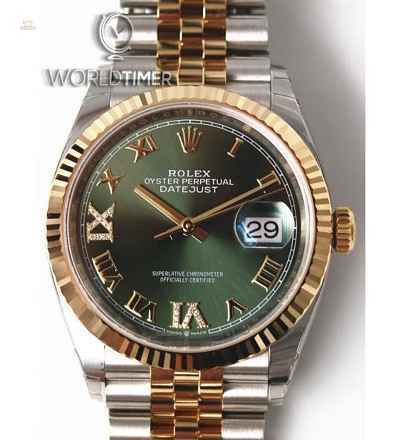 Rolex [NEW] Datejust 36mm Steel & Yellow Gold 126233VI IX Olive Green Roman Jubilee