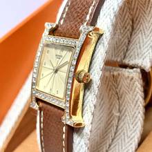 Thumbnail von Hermès Heure H Two Tone Ladies Watch ~1TCW DIAMONDS Hermès Brown Leather Band  </h1>