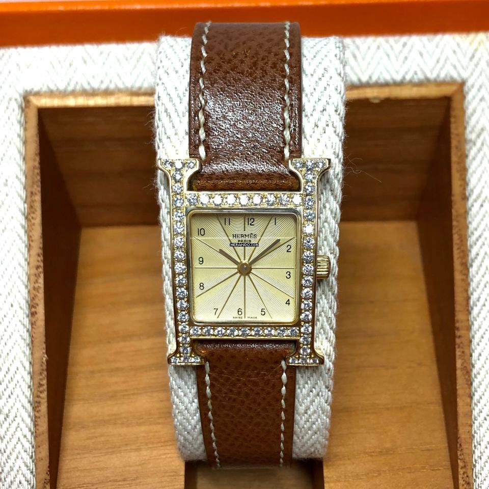 Hermès Heure H Two Tone Ladies Watch ~1TCW DIAMONDS Hermès Brown Leather Band  </h1>