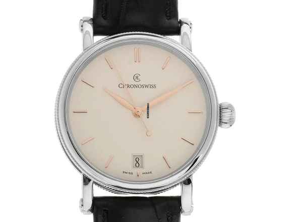 Chronoswiss Sirius Datum Stahl Automatik Armband Leder Medium Größe 34mm Ref.CH-2093 Box&Pap. Full Set Ungetragen 