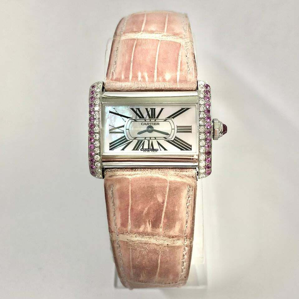  Cartier Tank Divan Quartz Steel 31mm Watch DIAMONDS & Pink Sapphires Pink MOP Dial </h1> 