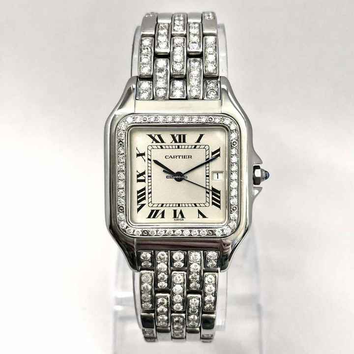  Cartier Panthère Quartz Jumbo 29mm Steel 3.42TCW Diamond Watch </h1> 