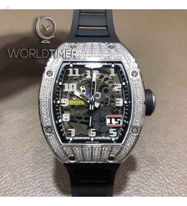 Richard Mille [NEW] RM 029 White Gold Med Set Diamond Titanium Big Date Mens Watch