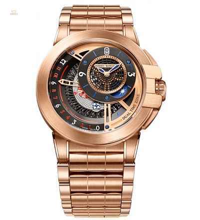 Harry Winston [NEW] Ocean Dual Time 44mm automatic 18K rose gold timepiece black dark dial OCEATZ44RR013