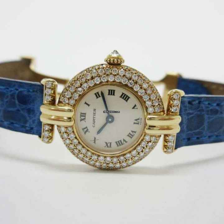  Cartier COLISÉE 18K Yellow Gold Watch Diamond Bezel Blue Band </h1> 
