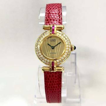  Cartier VERMEIL COLISÈE Quartz GoldPlated Argent DIAMONDS  & Red Rubies Watch </h1> 