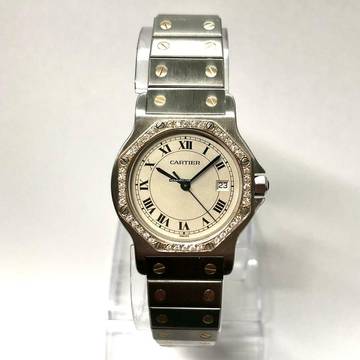  Cartier Santos OCTAGON Quartz 31mm 2 Tone 0.38TCW DIAMOND Watch  </h1> 