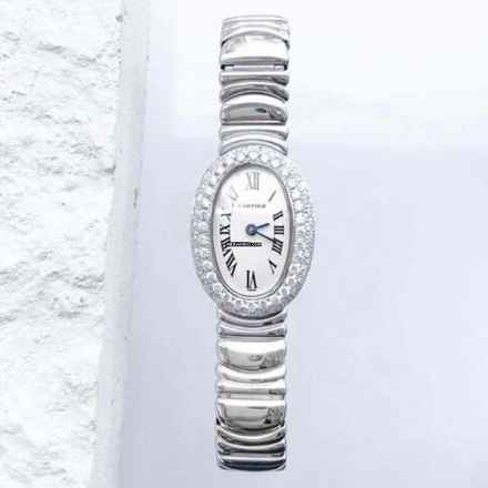  Cartier Baignoire Mini 18K White Gold Watch ~1.07TCW Diamond Bracelet Watch </h1> 