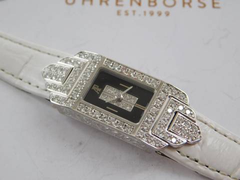  Audemars Piguet 18 Karat Weißgold Charleston Damenuhr mit original Diamantbesatz und Onyx Blatt Rarität </h1> 