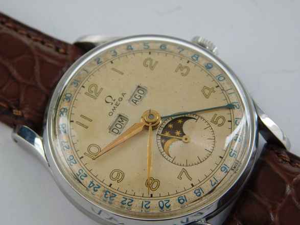  Omega Triple Date Moon Stahl Herrenuhr Handaufzug mit neuem Krokoband RAR C 27DLPC </h1> 