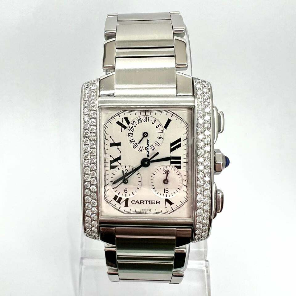  Cartier Tank Française Chronograph Quartz 28mm Steel ~1TCW DIAMOND Watch </h1> 
