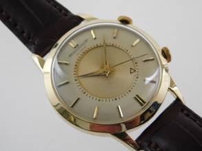 Thumbnail von Jaeger-LeCoultre Memovox 18 Karat Gelbgold Memovox Alarm Jumbo 37 mm Herrenuhr Kaliber P815 im original Zustand </h1>