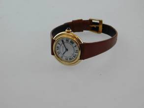 Thumbnail von Cartier 18 Karat Gelbgold Ellipse Gondolo mit Paris Blatt Handaufzug Vendome Damenuhr 26 mm </h1>
