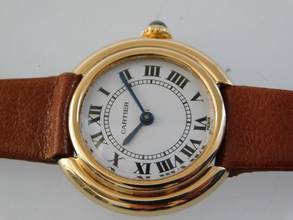 Thumbnail von Cartier 18 Karat Gelbgold Ellipse Gondolo mit Paris Blatt Handaufzug Vendome Damenuhr 26 mm </h1>