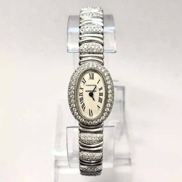  Cartier Baignoire Mini 18K White Gold ~3.5TCW Diamond Watch </h1> 