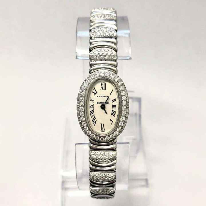  Cartier Baignoire Mini 18K White Gold ~3.5TCW Diamond Watch </h1> 