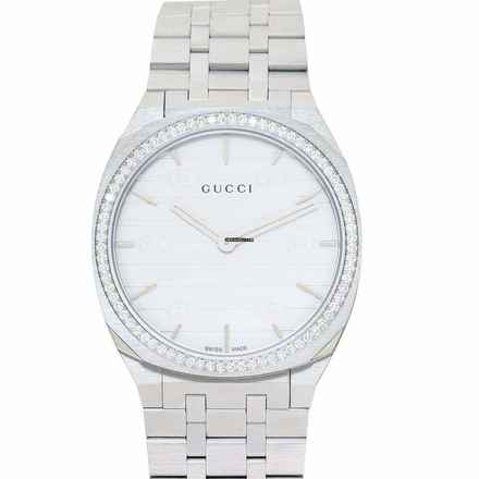 Gucci YA163401 - 25H Quartz White Dial Stainless Steel Ladies Watch </h1> 