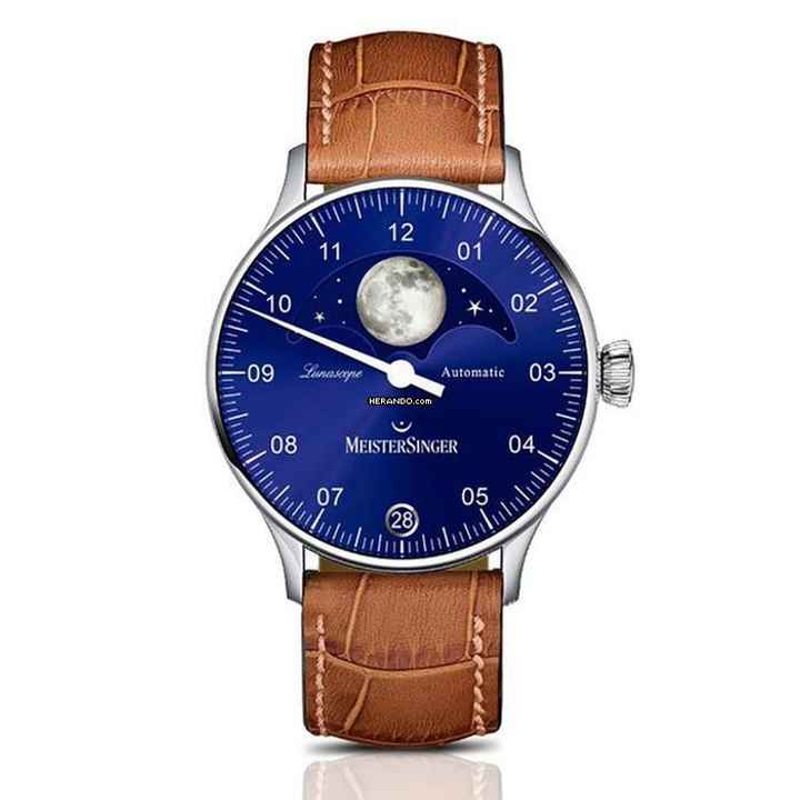  Meistersinger Lunascope Einzeiger Herrenuhr mit Mondphase Automatik LS908 
