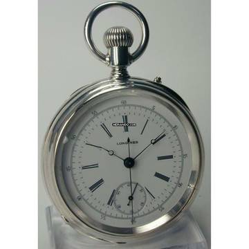  Longines Zangenchronograph offene Silber Taschenuhr von 1878 