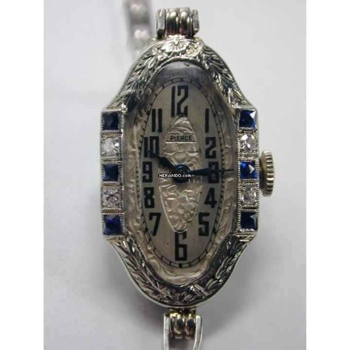  PIERCE Brillant Saphir Weissgold Damenarmbanduhr von 1910 