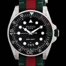 Thumbnail von Gucci Dive YA136209A - Dive Black Dial Green and Red Nylon Fabric Strap Men's Watch </h1>