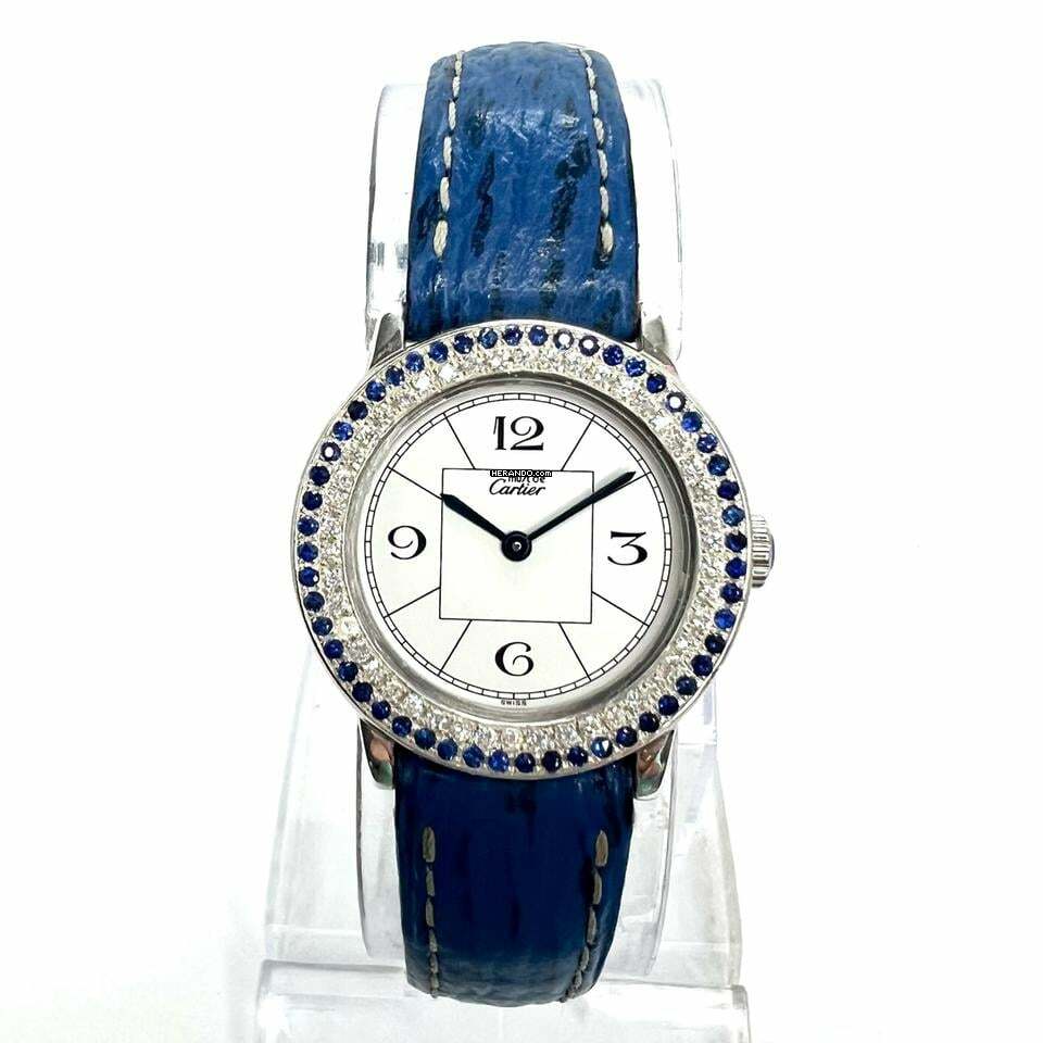  Cartier RONDE 27mm Quartz Silver 0.35TCW DIAMONDS & 0.47TCW Blue Sapphires Watch </h1> 