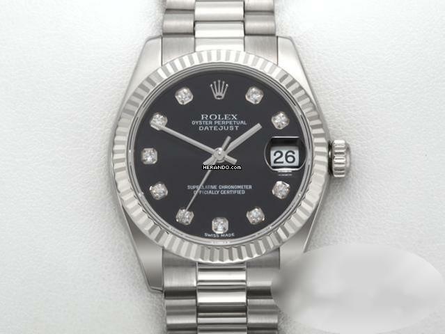  Rolex Datejust 31 31mm Medium 178279 Weissgold 750 Diamanten Automatik 18kt White Gold President-band Chronometer Oyster Black Dial  